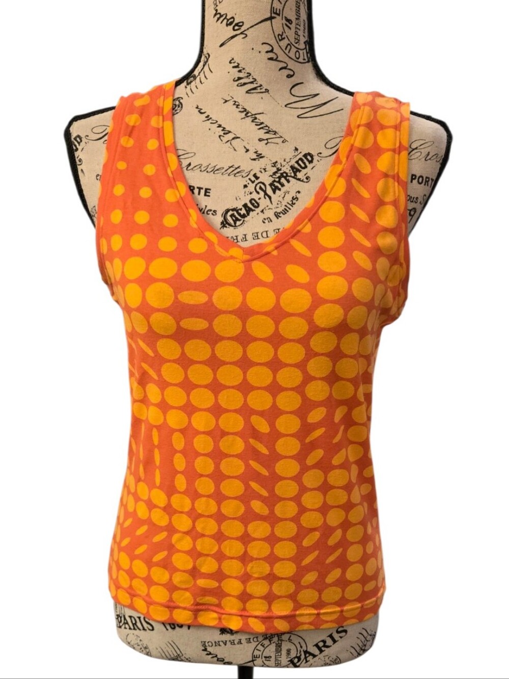 VINTAGE Halogen Orange Tank with Yellow Dot Print Sz S